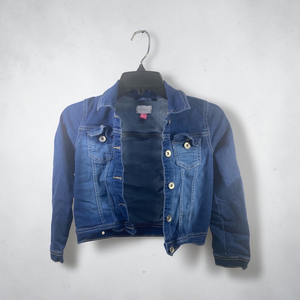 Childrens Place Girls Blue Denim Jacket Medium Wash Size 7/8 M Trucker Style